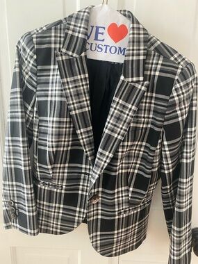 LOFT Black and White Plaid Blazer Jacket